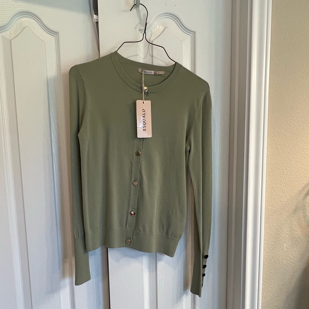 Esqualo Split Cuff Cardigan, XS, color:olive, NWT